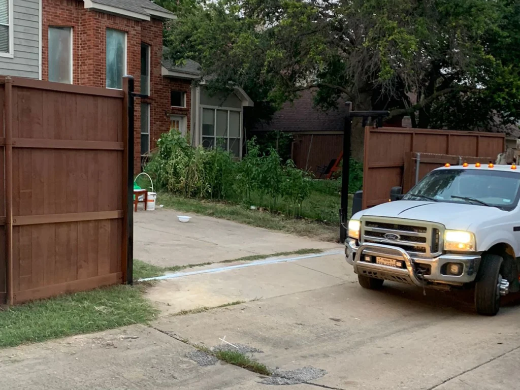 Call entry gate installed on a residential property in San Antonio, TX.