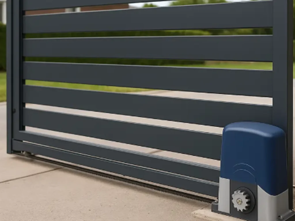 Electric Gate with Obstacle Detection and Auto Stop Feature protecting a residential driveway