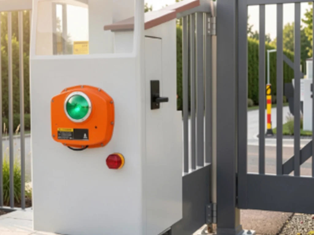 Electric gate with obstacle detection and auto stop feature protecting driveway access with safety sensors