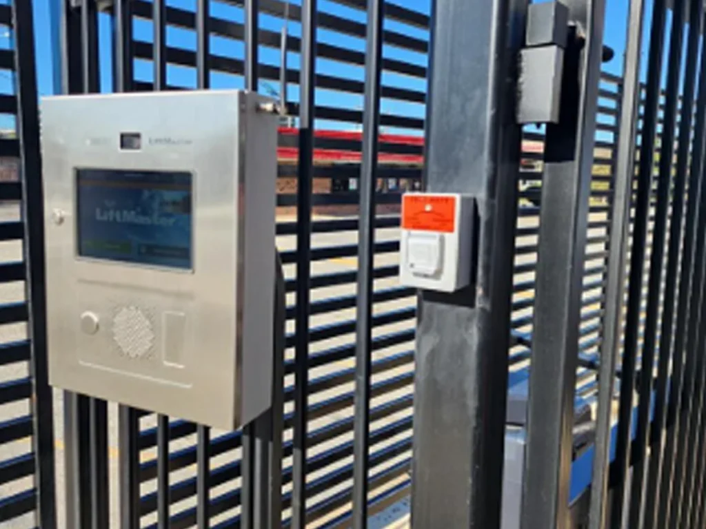 electric gate installation Houston at a commercial property entrance gate