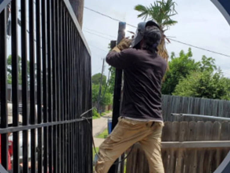 Technician repairing broken iron gate in Southlake, TX