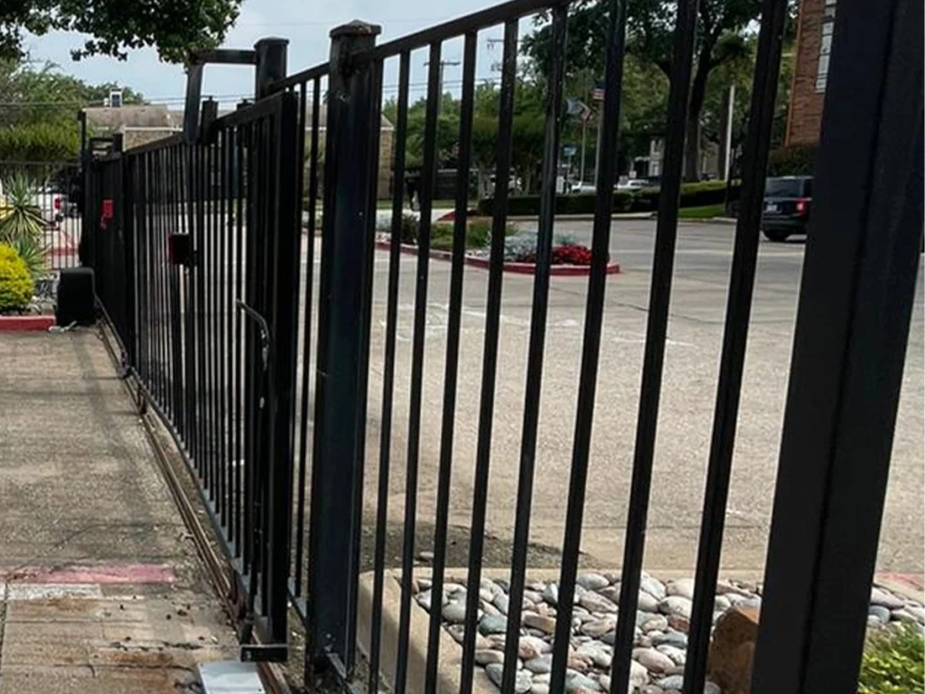 Modern commercial gate installed on a Richardson property showcasing security and curb appeal