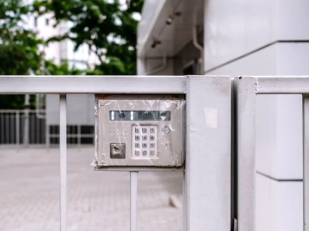 gate intercom system Carrollton upgrade on a modern driveway gate