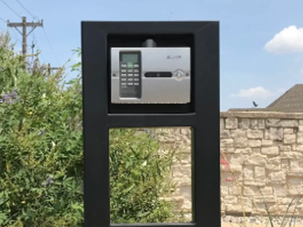 Modern gate call entry system installation in Plano, TX by Everlast Gates & Fence
