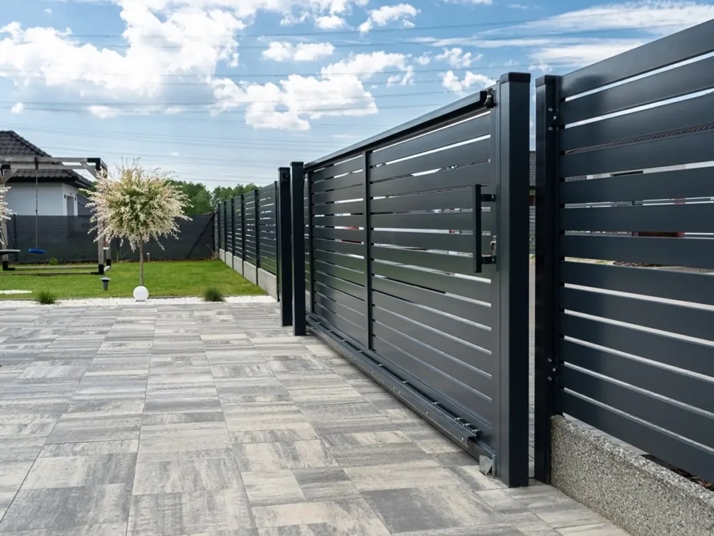 Modern security gate with sleek design in a Dallas home setting