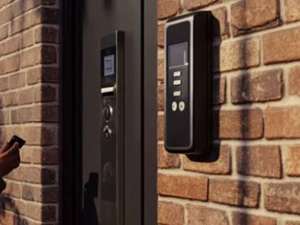Residential call entry system with video intercom installed at a modern home entrance by Everlast Gates & Fence