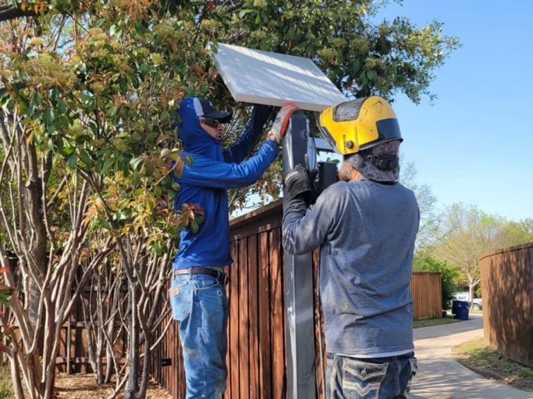 Technician installing solar-powered gate system in San Antonio, TX