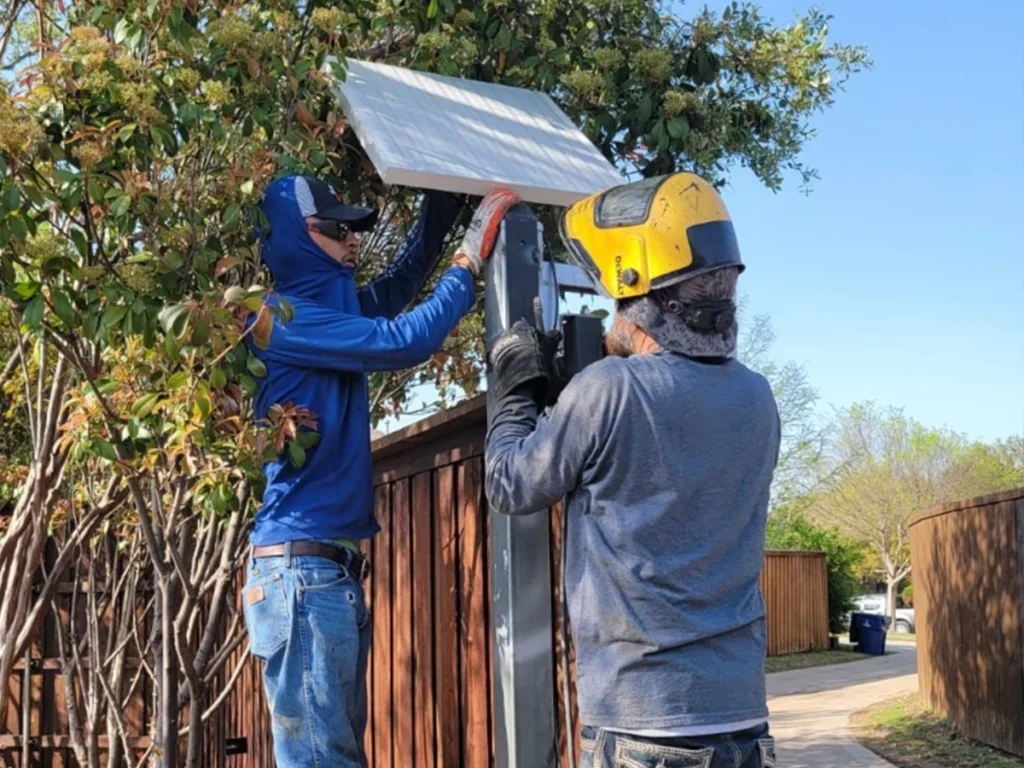 Solar-powered automated driveway gate installed by Everlast Gates & Fence in San Antonio
