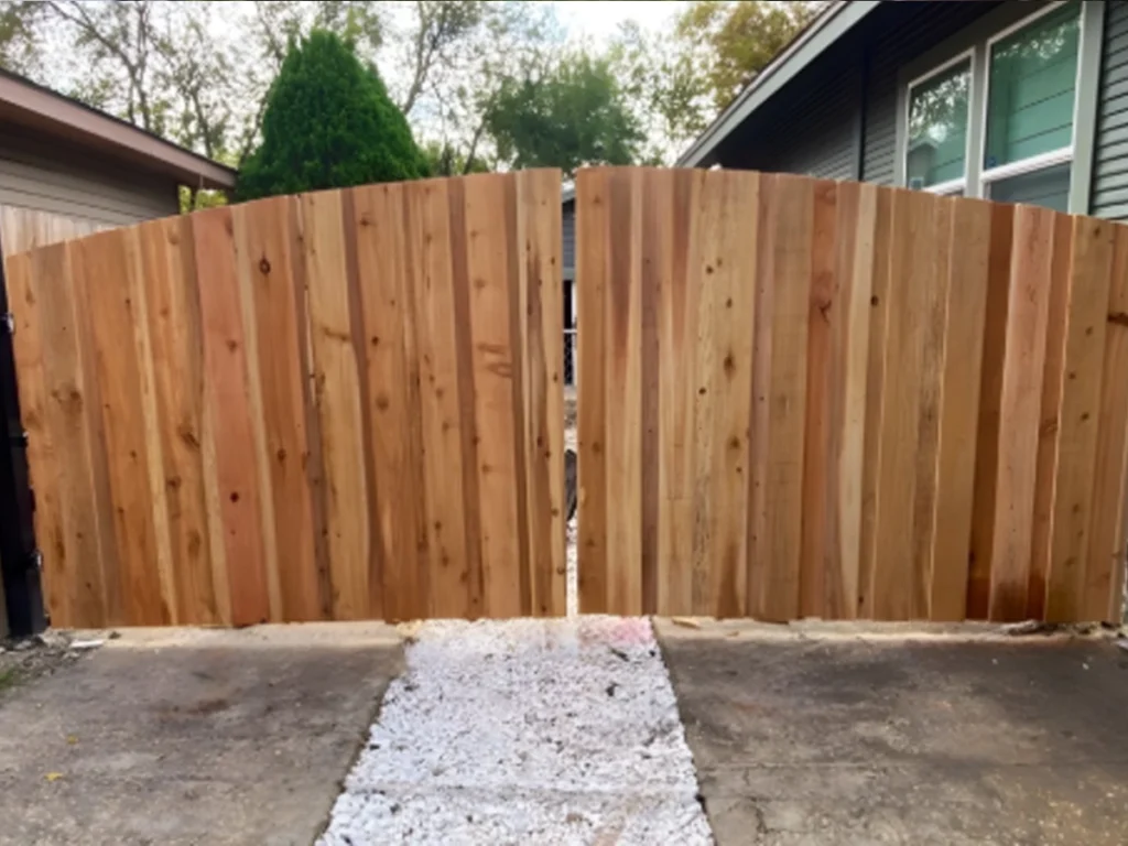 wood custom gate installation board on board gate in Carrollton TX for extra privacy