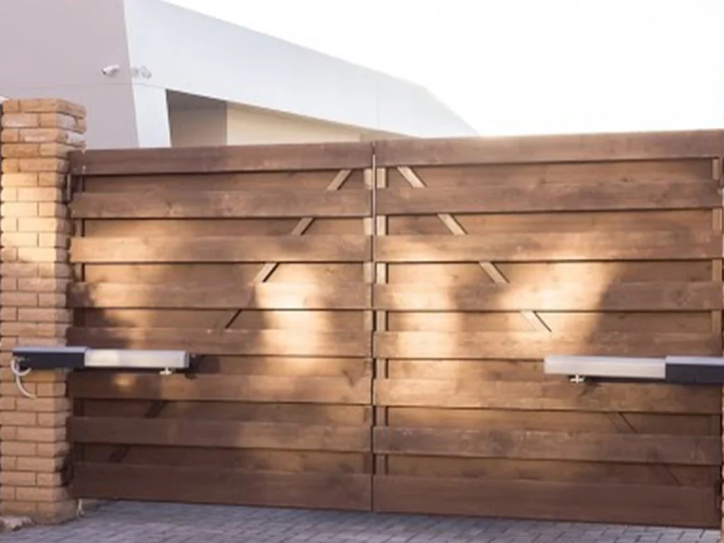 Stylish wooden gate installed by Everlast Gates & Fence in Plano, TX