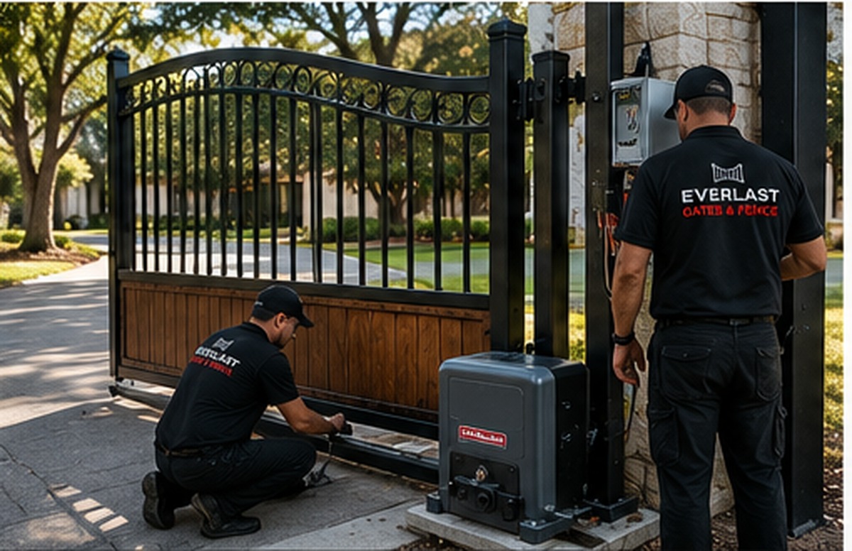 Automatic driveway gate installation for a custom residential gate in Fort Worth TX