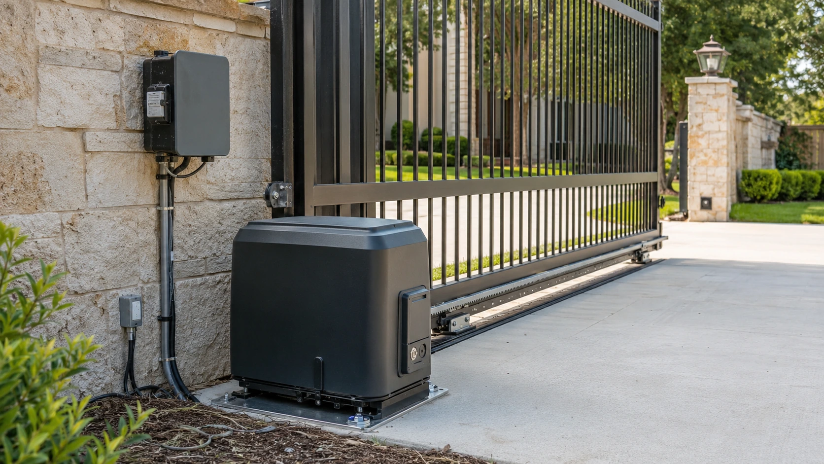 Automatic driveway gate opener installation
